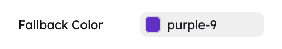 A color field in the Studio sidebar: a swatch labelled Fallback Color showing the theme color purple-9.