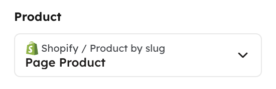 A query field in the Studio sidebar: a Product picker bound to a Shopify Product by slug query.