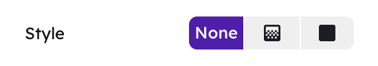 A toggle_button field in the Studio sidebar: a segmented control labelled Style.